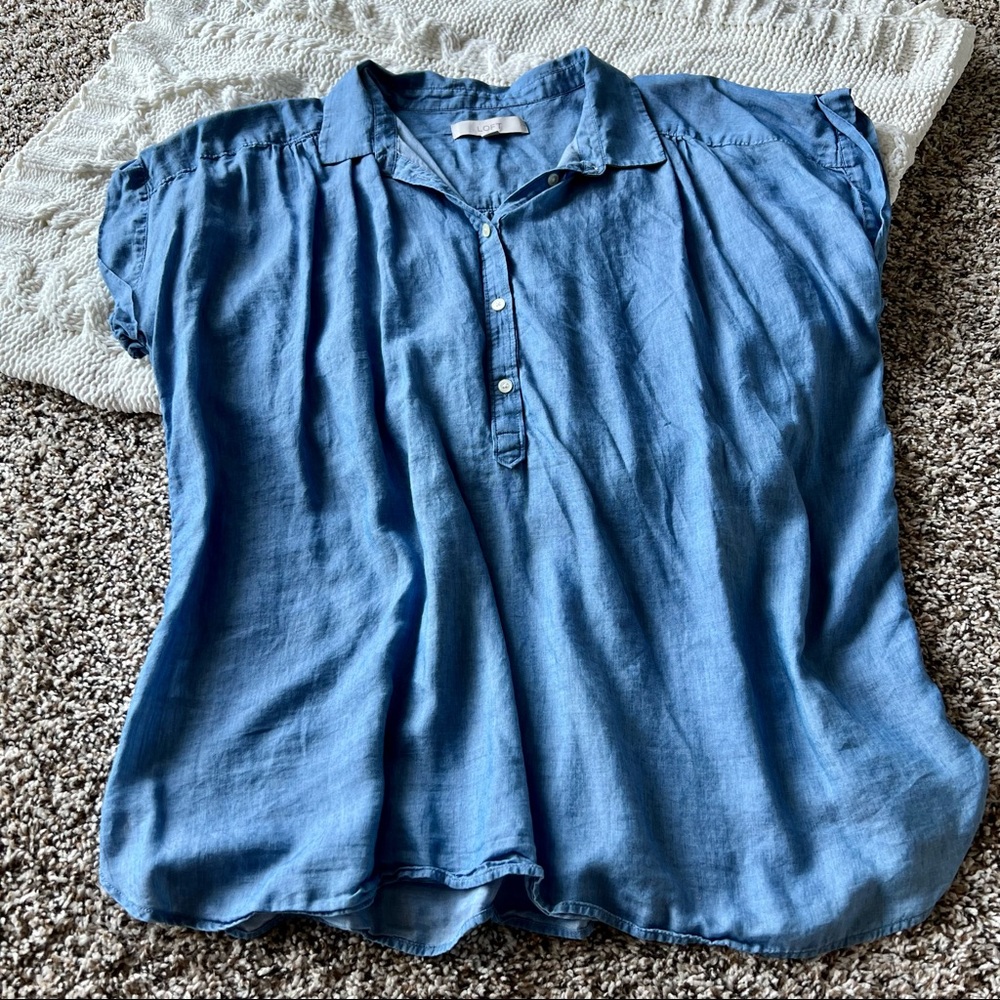 Loft Chambray Short Sleeve Top, Size XL